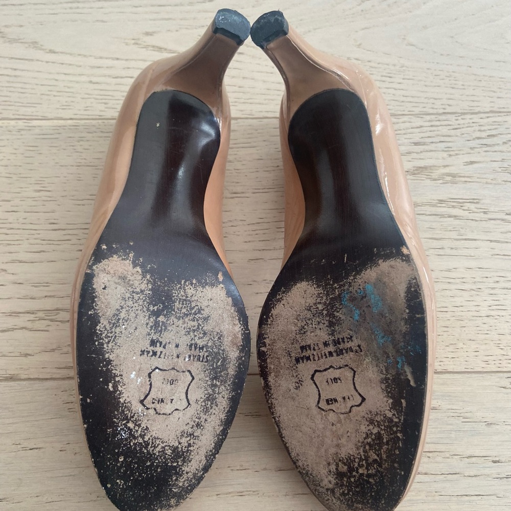 Stuart Weitzman Nude Patent Platform Pumps 8.5 Beige Classic Heels - Picture 9 of 10